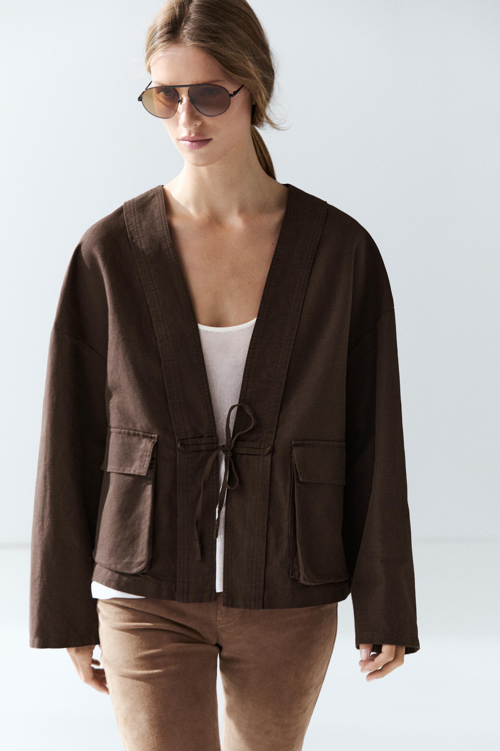 Kimono en coton et lin avec poches